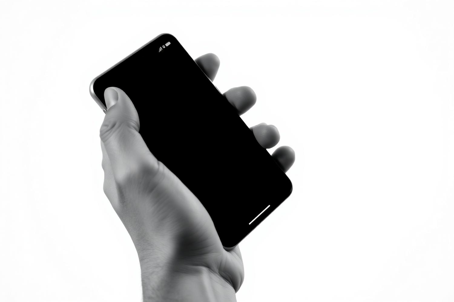 Duotone shot of a hand holding a smartphone mid-use